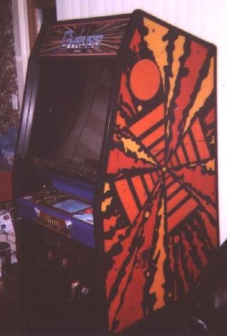 A 3/4 shot of a gyruss cabinet.